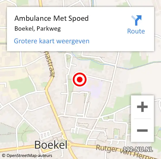 Locatie op kaart van de 112 melding: Ambulance Met Spoed Naar Boekel, Parkweg op 2 januari 2018 22:24