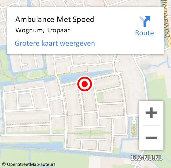 Locatie op kaart van de 112 melding: Ambulance Met Spoed Naar Wognum, Kropaar op 2 januari 2018 23:09