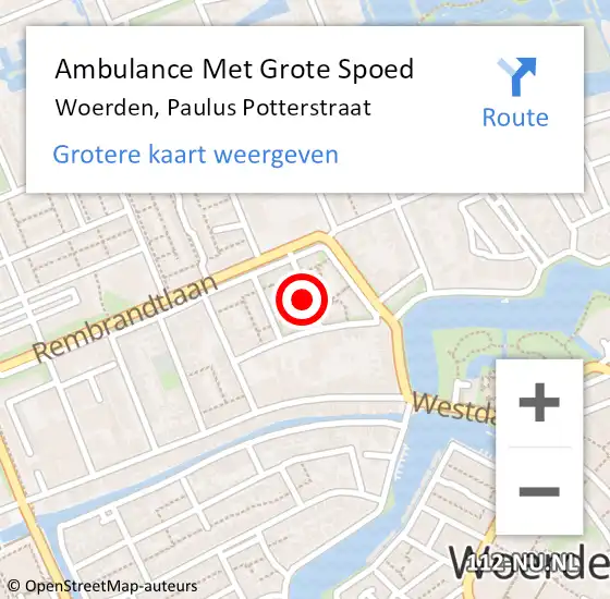 Locatie op kaart van de 112 melding: Ambulance Met Grote Spoed Naar Woerden, Paulus Potterstraat op 2 januari 2018 23:50