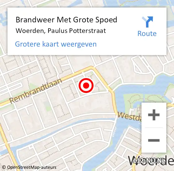 Locatie op kaart van de 112 melding: Brandweer Met Grote Spoed Naar Woerden, Paulus Potterstraat op 2 januari 2018 23:51