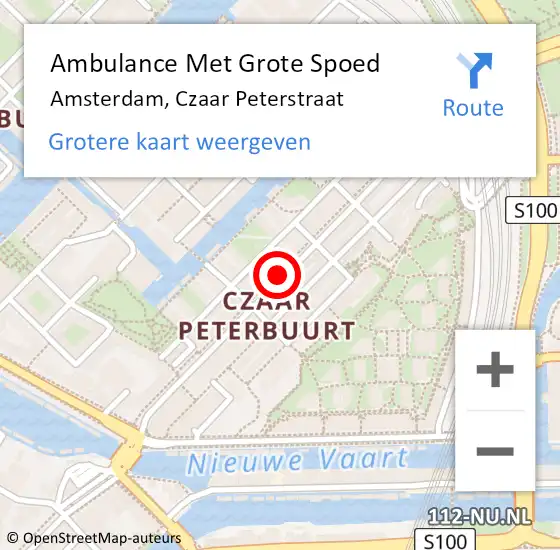 Locatie op kaart van de 112 melding: Ambulance Met Grote Spoed Naar Amsterdam, Czaar Peterstraat op 3 januari 2018 00:20