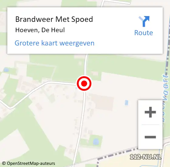 Locatie op kaart van de 112 melding: Brandweer Met Spoed Naar Hoeven, De Heul op 3 januari 2018 05:18