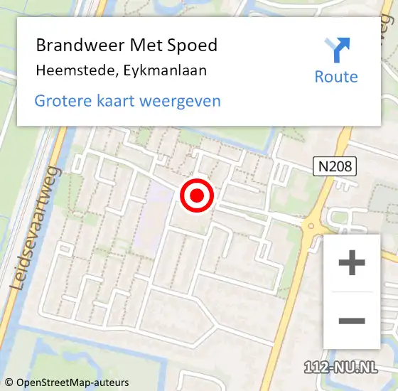 Locatie op kaart van de 112 melding: Brandweer Met Spoed Naar Heemstede, Eykmanlaan op 3 januari 2018 05:53