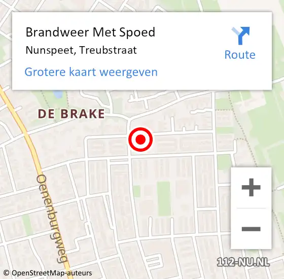 Locatie op kaart van de 112 melding: Brandweer Met Spoed Naar Nunspeet, Treubstraat op 3 januari 2018 06:32