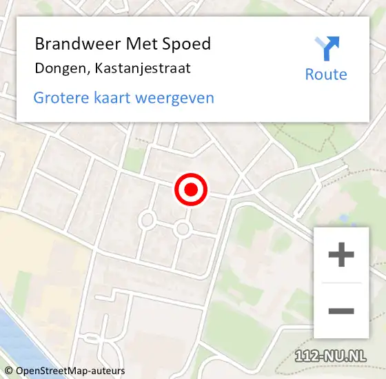 Locatie op kaart van de 112 melding: Brandweer Met Spoed Naar Dongen, Kastanjestraat op 3 januari 2018 08:01