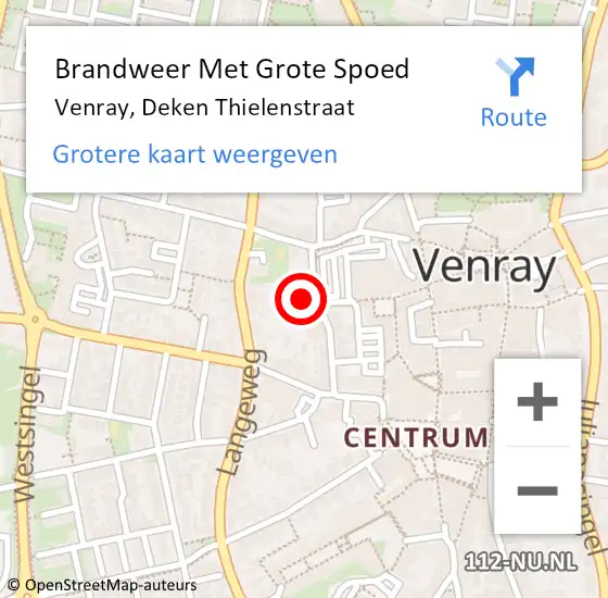 Locatie op kaart van de 112 melding: Brandweer Met Grote Spoed Naar Venray, Deken Thielenstraat op 3 januari 2018 08:08