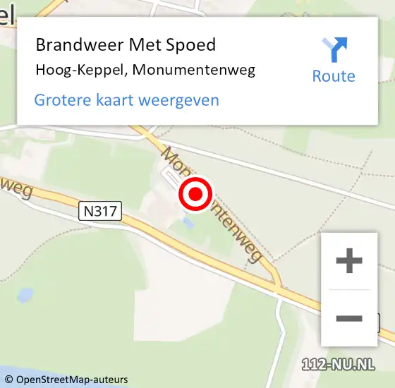Locatie op kaart van de 112 melding: Brandweer Met Spoed Naar Hoog-Keppel, Monumentenweg op 3 januari 2018 08:10