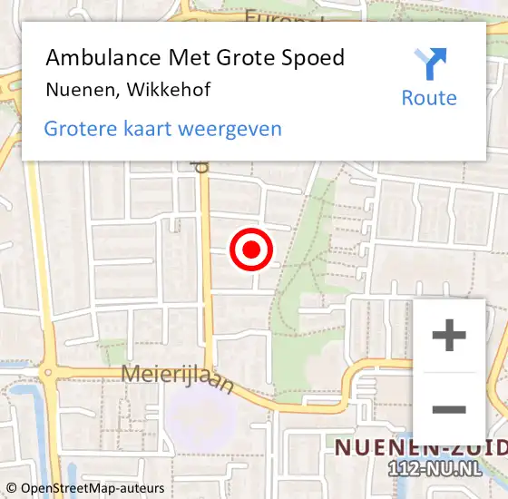 Locatie op kaart van de 112 melding: Ambulance Met Grote Spoed Naar Nuenen, Wikkehof op 3 januari 2018 08:43