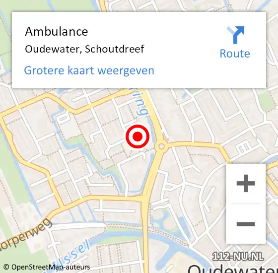 Locatie op kaart van de 112 melding: Ambulance Oudewater, Schoutdreef op 3 januari 2018 08:44