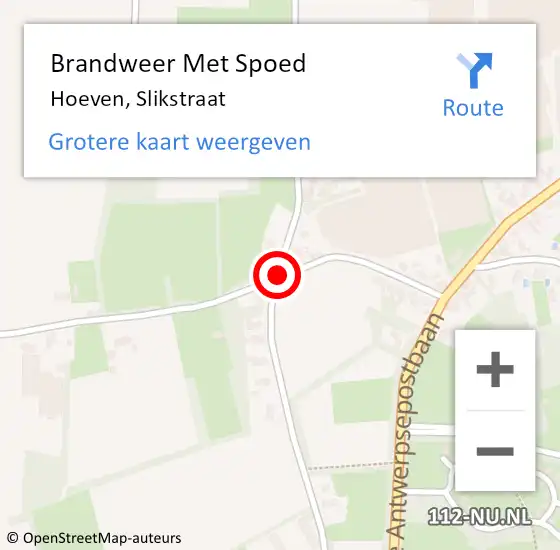 Locatie op kaart van de 112 melding: Brandweer Met Spoed Naar Hoeven, Slikstraat op 3 januari 2018 09:09