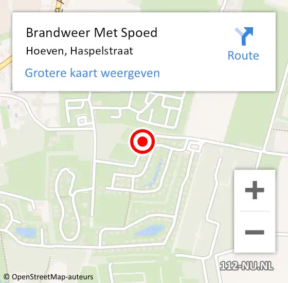 Locatie op kaart van de 112 melding: Brandweer Met Spoed Naar Hoeven, Haspelstraat op 3 januari 2018 09:37