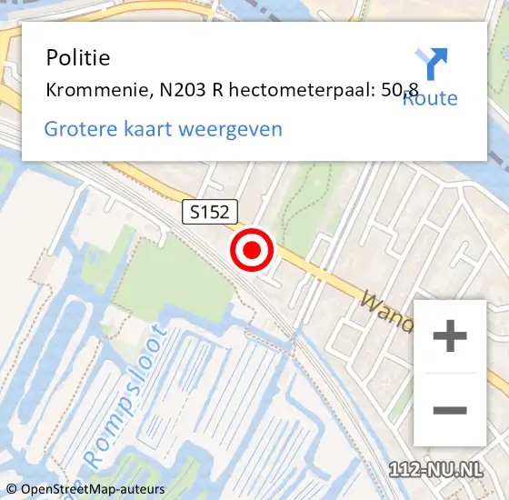 Locatie op kaart van de 112 melding: Politie Krommenie, N203 R hectometerpaal: 50,8 op 3 januari 2018 09:51