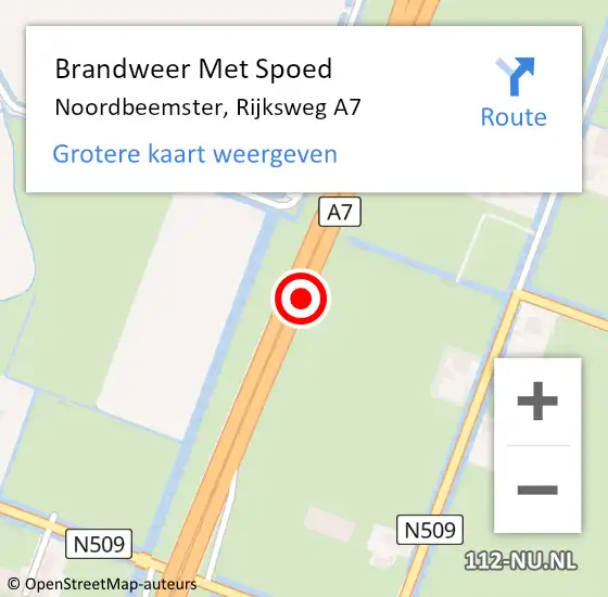 Locatie op kaart van de 112 melding: Brandweer Met Spoed Naar Noordbeemster, Rijksweg A7 op 3 januari 2018 11:26