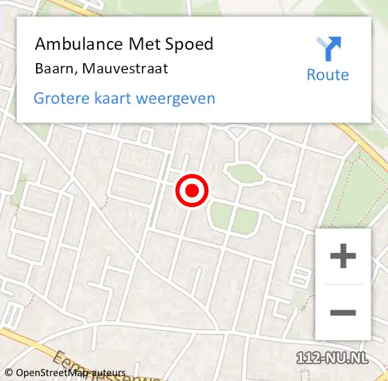 Locatie op kaart van de 112 melding: Ambulance Met Spoed Naar Baarn, Mauvestraat op 3 januari 2018 11:29