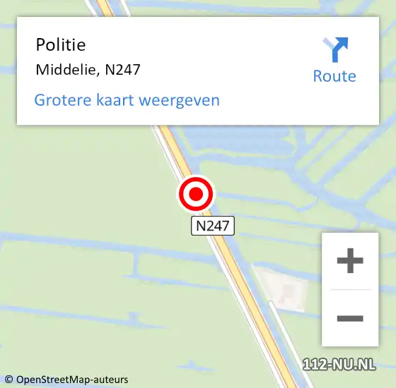 Locatie op kaart van de 112 melding: Politie Middelie, N247 op 3 januari 2018 12:31