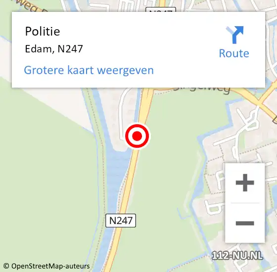 Locatie op kaart van de 112 melding: Politie Edam, N247 op 3 januari 2018 12:40