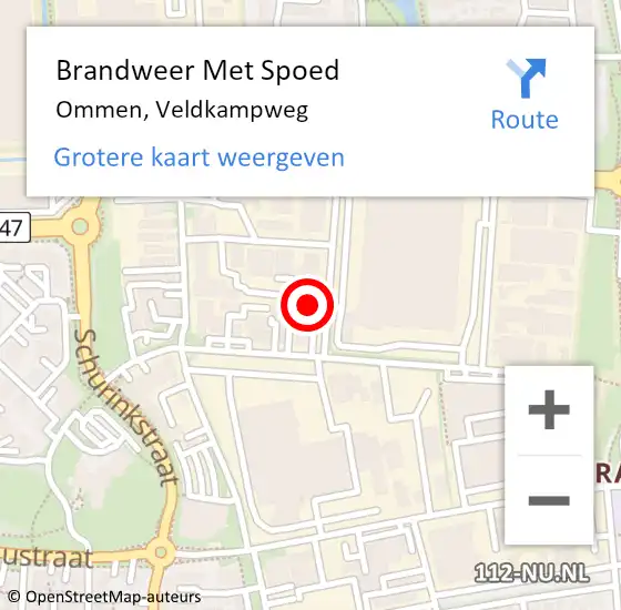 Locatie op kaart van de 112 melding: Brandweer Met Spoed Naar Ommen, Veldkampweg op 3 januari 2018 12:50