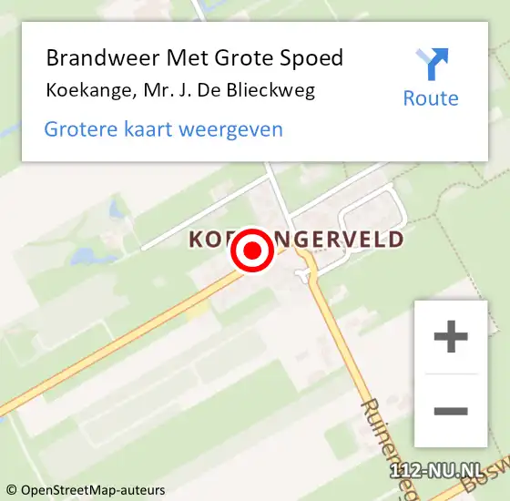 Locatie op kaart van de 112 melding: Brandweer Met Grote Spoed Naar Koekange, Mr. J. De Blieckweg op 3 januari 2018 12:52