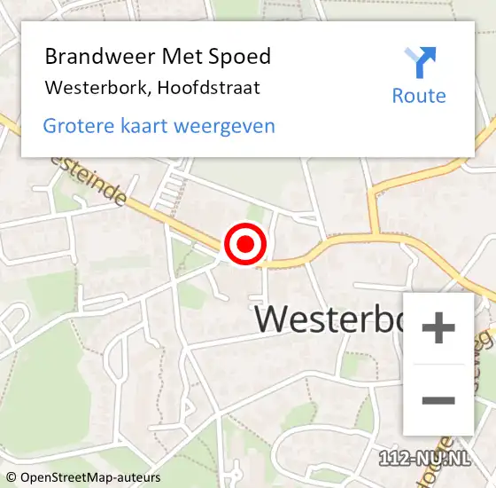 Locatie op kaart van de 112 melding: Brandweer Met Spoed Naar Westerbork, Hoofdstraat op 3 januari 2018 13:07