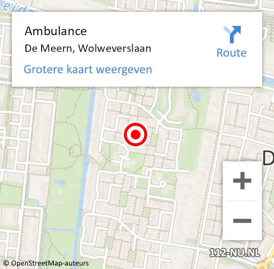 Locatie op kaart van de 112 melding: Ambulance De Meern, Wolweverslaan op 3 januari 2018 13:28