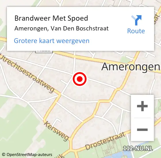 Locatie op kaart van de 112 melding: Brandweer Met Spoed Naar Amerongen, Van Den Boschstraat op 3 januari 2018 13:47