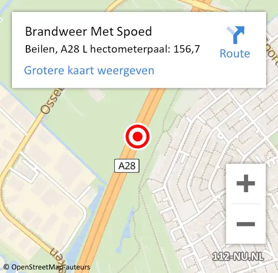 Locatie op kaart van de 112 melding: Brandweer Met Spoed Naar Beilen, A28 L hectometerpaal: 156,7 op 3 januari 2018 14:11