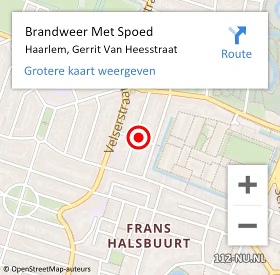 Locatie op kaart van de 112 melding: Brandweer Met Spoed Naar Haarlem, Gerrit Van Heesstraat op 3 januari 2018 14:27