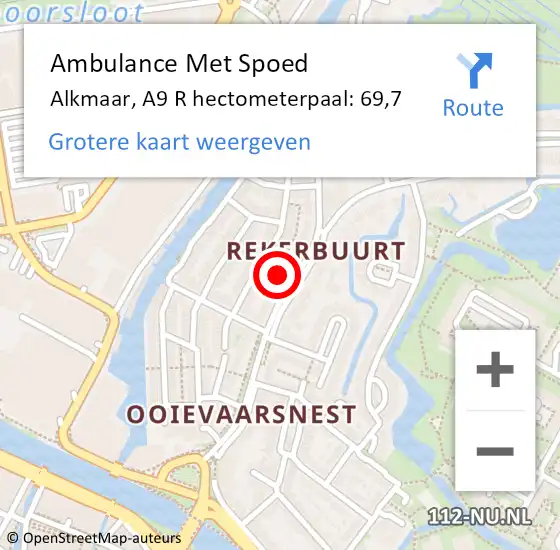 Locatie op kaart van de 112 melding: Ambulance Met Spoed Naar Alkmaar, A9 R hectometerpaal: 69,7 op 3 januari 2018 14:30