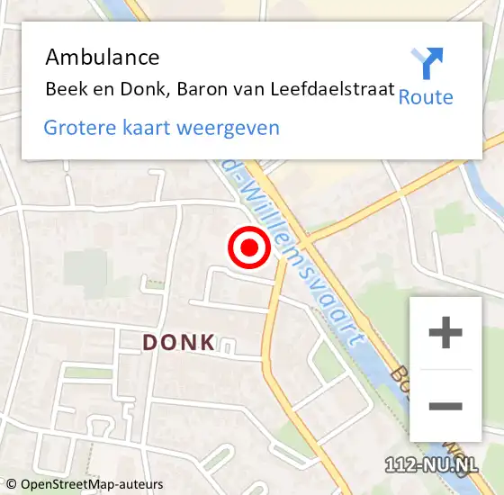 Locatie op kaart van de 112 melding: Ambulance Beek en Donk, Baron van Leefdaelstraat op 3 januari 2018 15:31