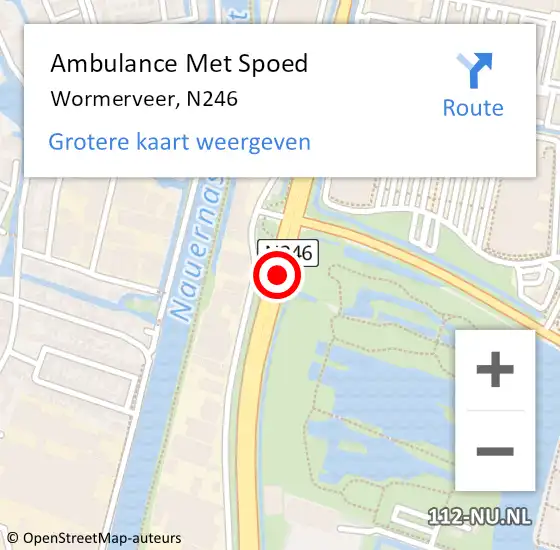 Locatie op kaart van de 112 melding: Ambulance Met Spoed Naar Wormerveer, N246 op 3 januari 2018 16:15