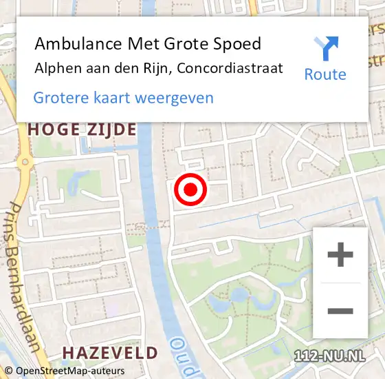Locatie op kaart van de 112 melding: Ambulance Met Grote Spoed Naar Alphen aan den Rijn, Concordiastraat op 3 januari 2018 17:54