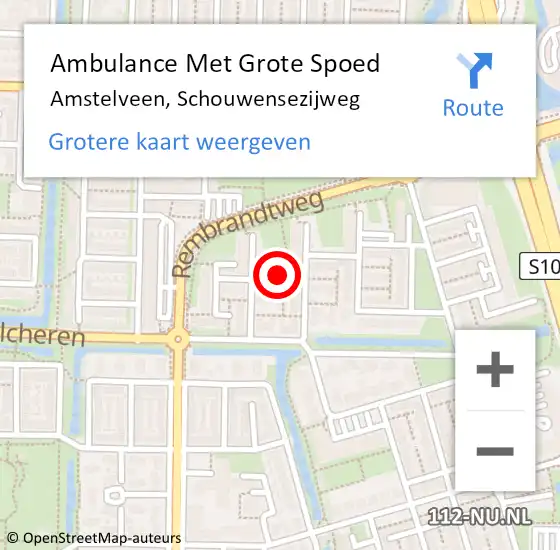 Locatie op kaart van de 112 melding: Ambulance Met Grote Spoed Naar Amstelveen, Schouwensezijweg op 3 januari 2018 19:07