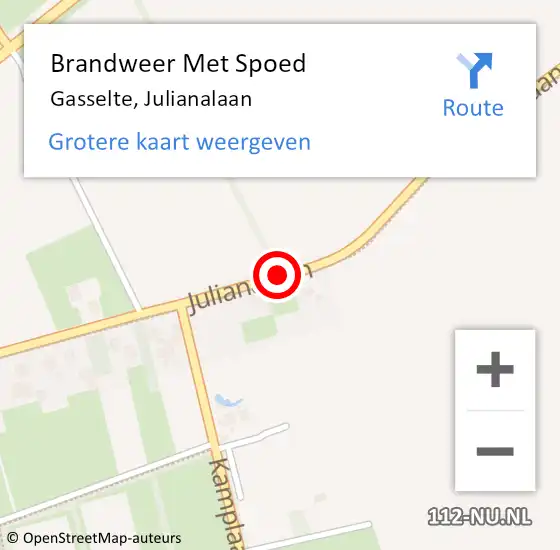 Locatie op kaart van de 112 melding: Brandweer Met Spoed Naar Gasselte, Julianalaan op 3 januari 2018 20:22