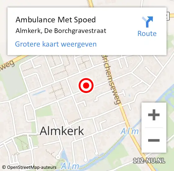 Locatie op kaart van de 112 melding: Ambulance Met Spoed Naar Almkerk, De Borchgravestraat op 3 januari 2018 21:38