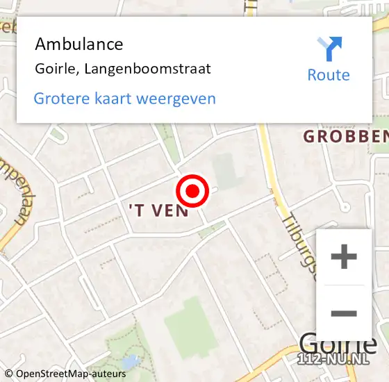 Locatie op kaart van de 112 melding: Ambulance Goirle, Langenboomstraat op 3 januari 2018 22:16