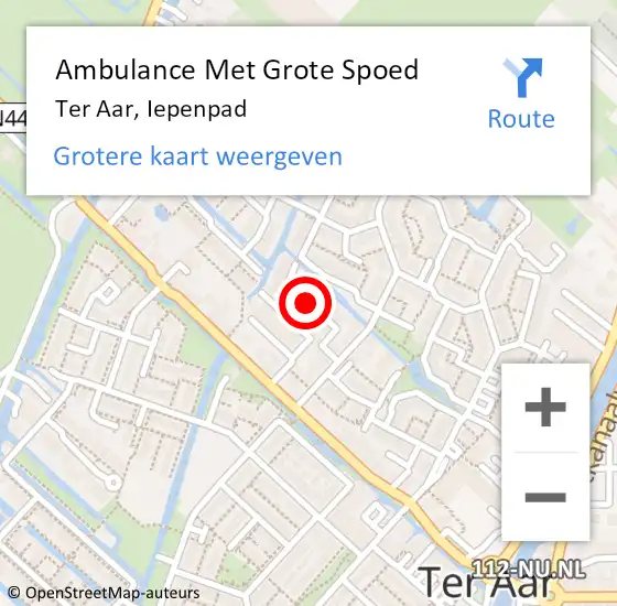 Locatie op kaart van de 112 melding: Ambulance Met Grote Spoed Naar Ter Aar, Iepenpad op 3 januari 2018 23:11