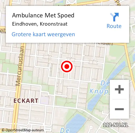 Locatie op kaart van de 112 melding: Ambulance Met Spoed Naar Eindhoven, Kroonstraat op 3 januari 2018 23:18