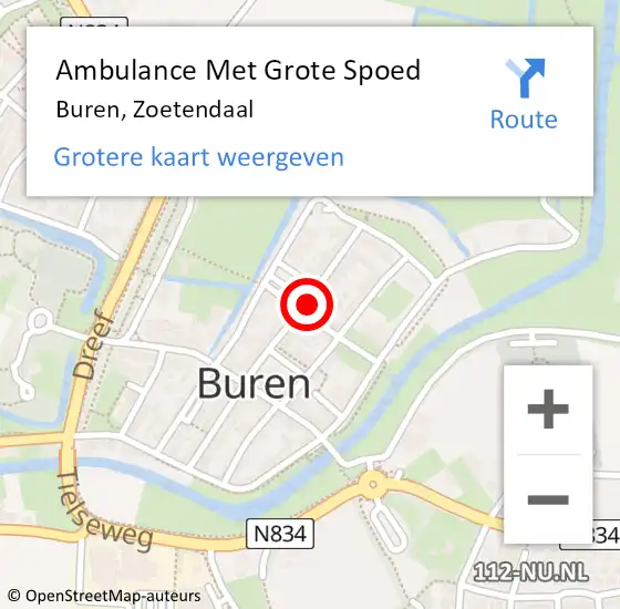 Locatie op kaart van de 112 melding: Ambulance Met Grote Spoed Naar Buren, Zoetendaal op 4 januari 2018 01:36