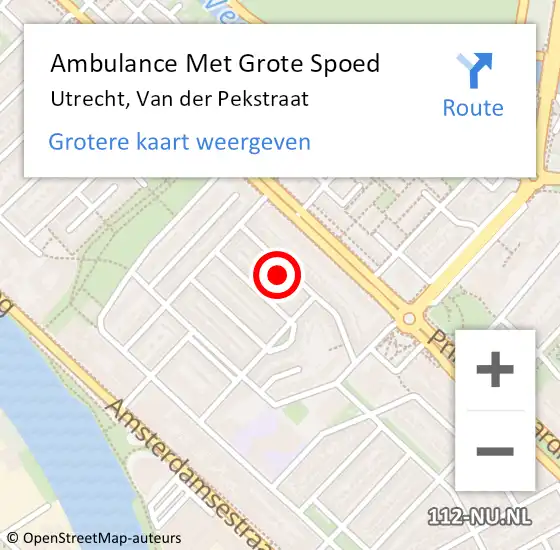 Locatie op kaart van de 112 melding: Ambulance Met Grote Spoed Naar Utrecht, Van der Pekstraat op 4 januari 2018 05:29