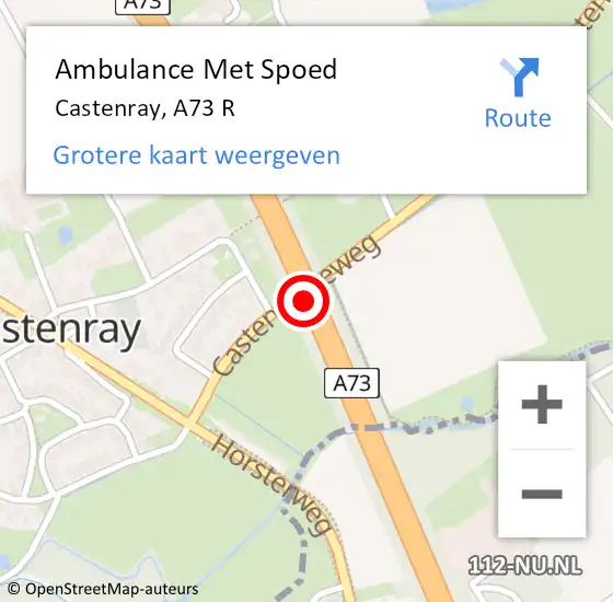 Locatie op kaart van de 112 melding: Ambulance Met Spoed Naar Castenray, A73 hectometerpaal: 61,2 op 12 februari 2014 08:02