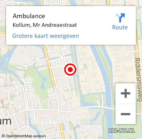 Locatie op kaart van de 112 melding: Ambulance Kollum, Mr Andreaestraat op 4 januari 2018 07:31