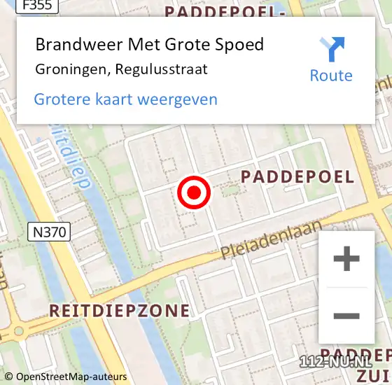 Locatie op kaart van de 112 melding: Brandweer Met Grote Spoed Naar Groningen, Regulusstraat op 4 januari 2018 08:06