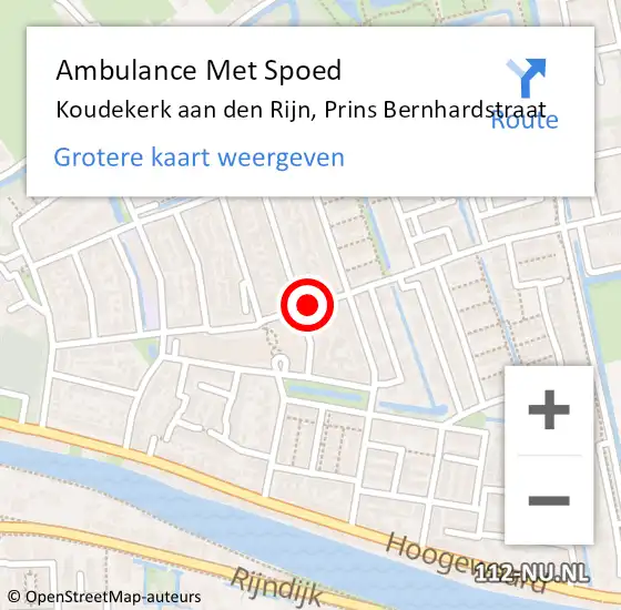 Locatie op kaart van de 112 melding: Ambulance Met Spoed Naar Koudekerk aan den Rijn, Prins Bernhardstraat op 4 januari 2018 08:09