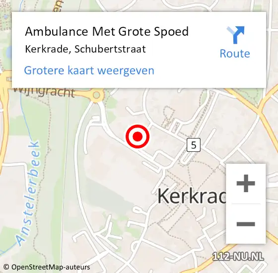 Locatie op kaart van de 112 melding: Ambulance Met Grote Spoed Naar Kerkrade, Schubertstraat op 22 september 2013 08:29