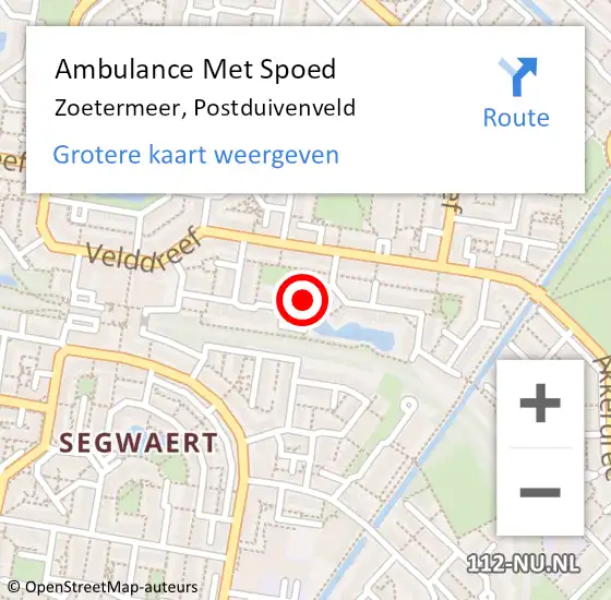 Locatie op kaart van de 112 melding: Ambulance Met Spoed Naar Zoetermeer, Postduivenveld op 4 januari 2018 08:47