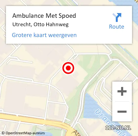 Locatie op kaart van de 112 melding: Ambulance Met Spoed Naar Utrecht, Otto Hahnweg op 4 januari 2018 10:12