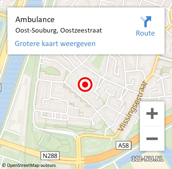 Locatie op kaart van de 112 melding: Ambulance Oost-Souburg, Oostzeestraat op 4 januari 2018 10:40