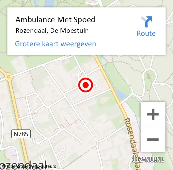 Locatie op kaart van de 112 melding: Ambulance Met Spoed Naar Rozendaal, De Moestuin op 4 januari 2018 10:58