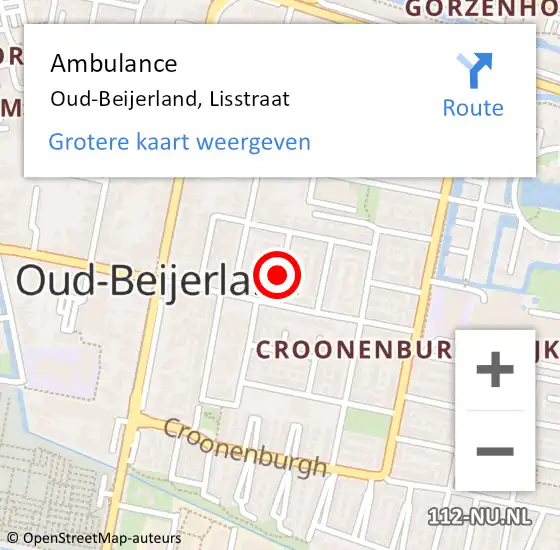 Locatie op kaart van de 112 melding: Ambulance Oud-Beijerland, Lisstraat op 4 januari 2018 11:06