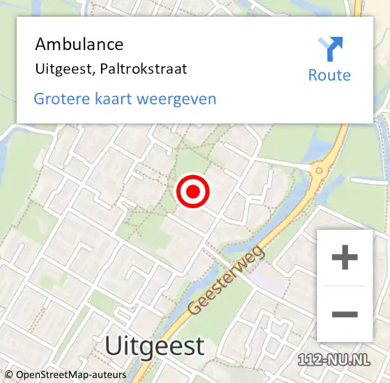 Locatie op kaart van de 112 melding: Ambulance Uitgeest, Paltrokstraat op 4 januari 2018 11:10